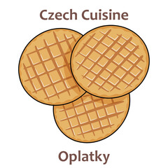Oplatky are flat wafers made according to an old, traditional recipe in the area of Karlovy Vary. Czech food. Vector image isolated.