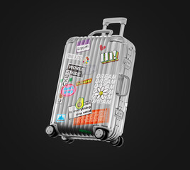 Travel bag vacation luggage with style stickers background concept. - 561914965