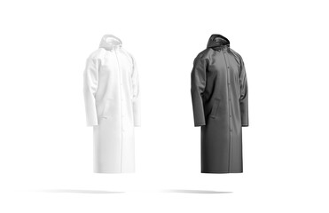 Blank black and white protective raincoat mockup, side view © Alexandr Bognat