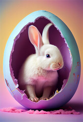 Süßer Hase in einem bunten Oster Ei zu Ostern - Ai generiert - obrazy, fototapety, plakaty