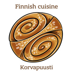 Korvapuusti. Sweet Finnish cardamom buns with brown sugar and cinnamon. Finnish food. Vector image isolated.