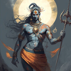 Lord Shiva Gott der Zerstörung epische Pose mit Tribuvhan für t-shirt print, poster - Religiöse hinduistische Kunst	