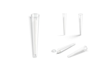 Blank white weed joint plastic tube mockup, different views