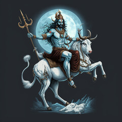 Lord Shiva Gott der Zerst&ouml;rung epische Pose mit Tribuvhan f&uuml;r t-shirt print, poster - Religi&ouml;se hinduistische Kunst	