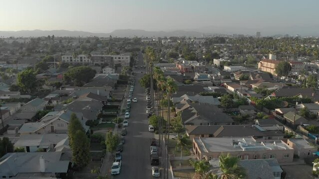 Descending Onto A South Los Angeles Neighborhood Street In The Afternoon