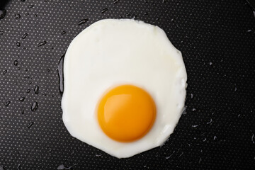 Tasty fried egg in pan, top view
