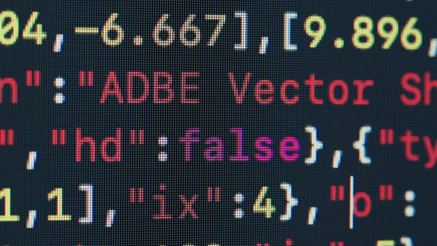 Coding UX UI script text on screen, HTML5 in editor for website development, Close up Macro of Programming code software developer. 