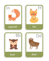 card with forest animals deer, fox, squirrel, bear,   vector set