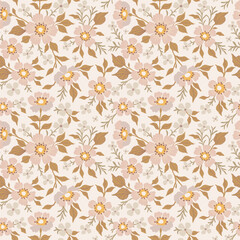 Seamless plant pattern with antique folk flowers. Floral background for textile, wallpaper, covers, surface, print, wrap, scrapbooking, decoupage.