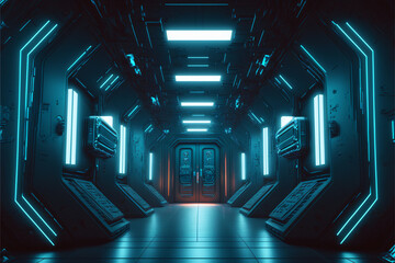 Sci Fi Futuristic Hallway Showcase Stage Room Big, Generative ai