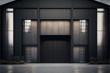 Grunge Studio Showroom Big Empty Steel Concrete Hangar, Generative ai