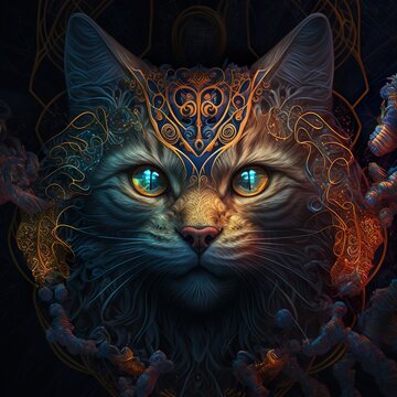 Beautiful Cat psytrance detailed photography ai generated