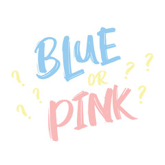 Blue or Pink? Vector illustration for gender reveal party, banner. Invitation card template with a multi-colored inscription