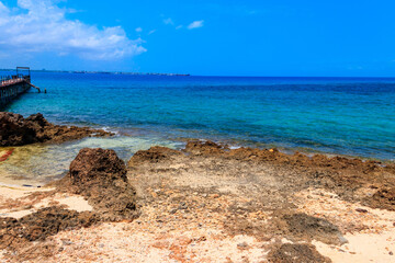 Fototapeta na wymiar View over beach of the Indian ocean on Prison island, Zanzibar, Tanzania