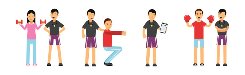 Fitness Trainer and Gym Coach with Whistle Vector Set