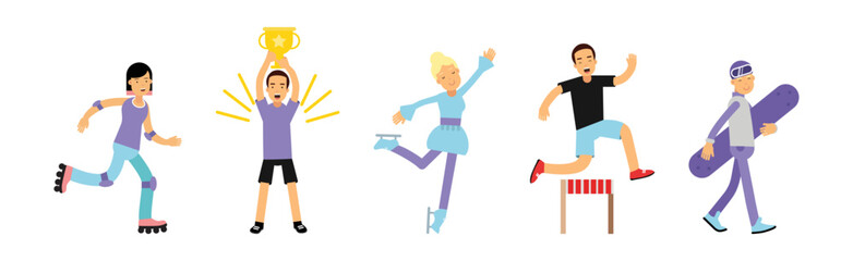 People Characters Doing Different Sport Activity Vector Set