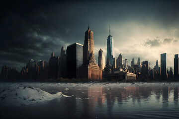 Fototapeta premium Abandoned New York City in the future. Empty roads and a dystopian atmosphere in a post-apocalyptic NYC. 