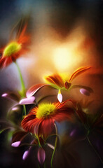 Fantastic flowers at dawn close up.. Illustration