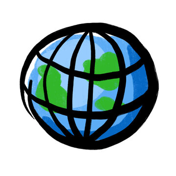 hand drawn brush strokes design element concept illustration icon world globe planet - PNG image with transparent background
