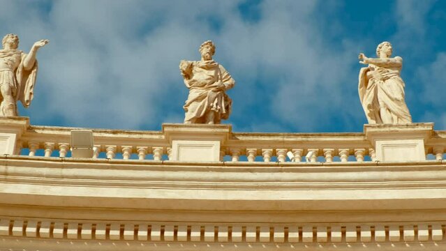 The colonnade at St. Peter's Square in Vatican City, Holy See, Rome, Italy, a circular arcade of 284 columns that surrounding St. Peter's Basilica, Basilica di San Pietro, and square