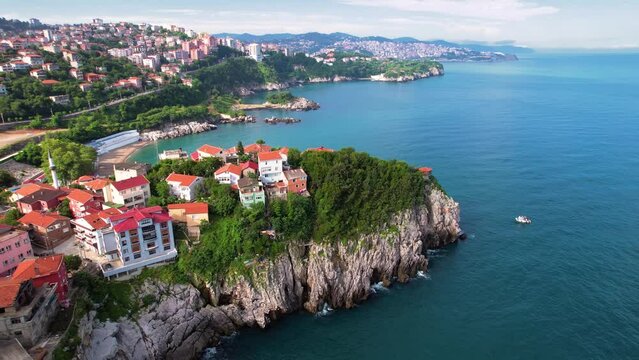 Aerial view of city Zonguldak in Black Sea region of Turkey. 