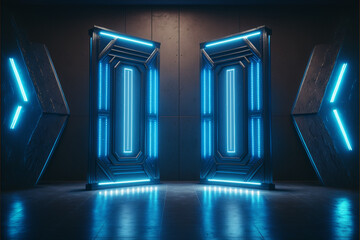 Sci Fi Modern Elegant Futuristic Cyber Neon Led Studio, Generative ai