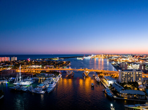 Aerial photo 17th Street Causeway Bridge Fort Lauderdale at night