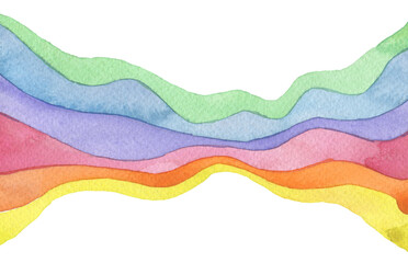 Abstract rainbow wave watercolor painting background. Paper texture. Isolated Png tranparent.