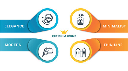 holidays outline icons with infographic template. thin line icons such as hotel phone, baggage verification, sanitizer, modern hotel vector.