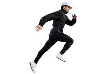 Full-length shot of a man in sportswear running in isolation on a transparent background