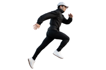 Full-length shot of a man in sportswear running in isolation on a transparent background