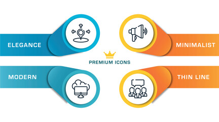 general outline icons with infographic template. thin line icons such as coordinate, edge computing, advertising agency, group opinion vector.