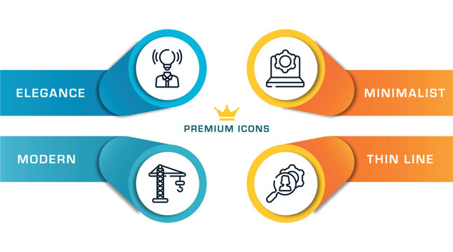 general outline icons with infographic template. thin line icons such as brand awareness, building crane, information technology, hr services vector.