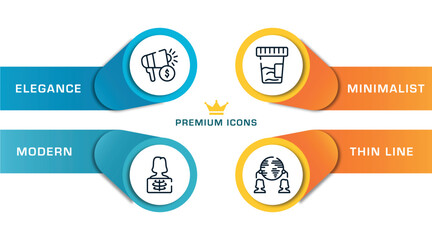 general outline icons with infographic template. thin line icons such as marketing budget, x-ray, urine test, outsourcing vector.