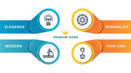 ecommerce outline icons with infographic template. thin line icons such as ecological lightbulb, water ski, function, home address vector.