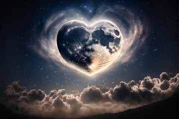 Obraz na płótnie Canvas Heart shaped Moon on a romantical night