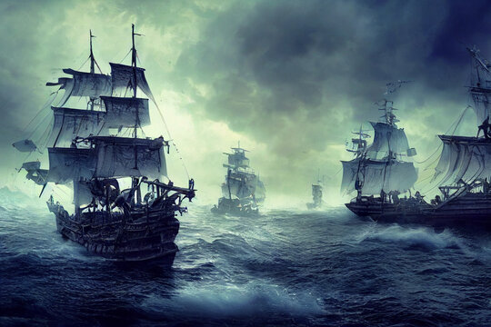 Pirate Ships at Sea