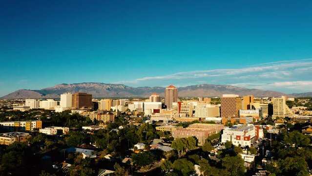 Aerial clip of the city of Albuquerque, New Mexico, USA