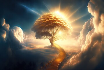 ingot golden way path to golden tree symbol of prosperity healthy and happiness, generative ai - obrazy, fototapety, plakaty