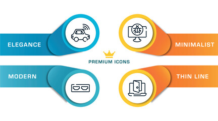 web and hacker outline icons with infographic template. thin line icons such as autonomous car, hdmi port, cracker, backdoor vector.