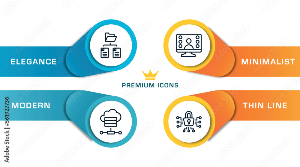 Poster network and database outline icons with infographic template. thin line icons such as folder network