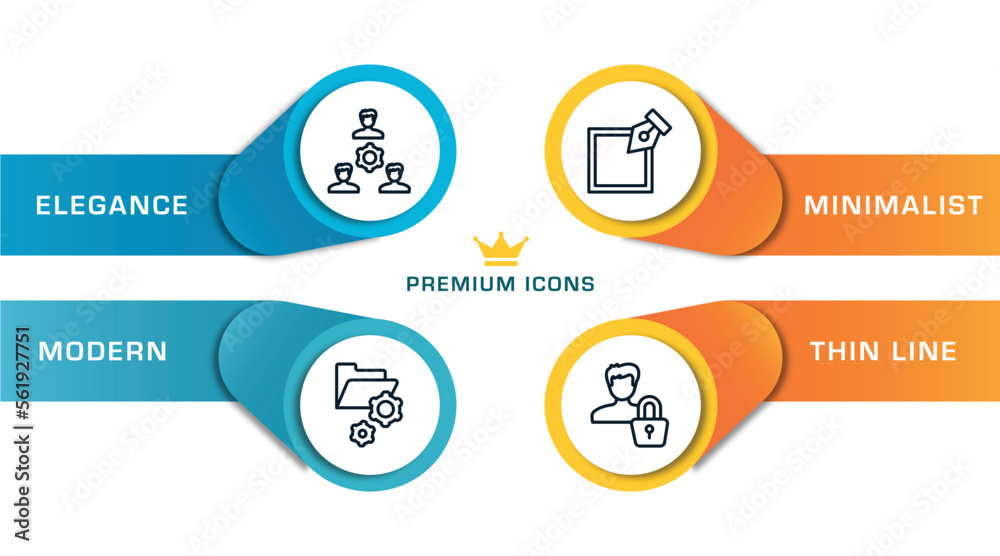 Poster computer functions outline icons with infographic template. thin line icons such as work team, folde