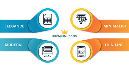 hardware outline icons with infographic template. thin line icons such as null, online library, color scheme, ssd vector.