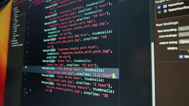 Coding UX UI script text on screen, HTML5 in editor for website development, Close up Macro of Programming code software developer. 