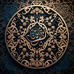 Islamic ornament . 3d ramadan round gold pattern. Geometric circular arabic. Generative AI