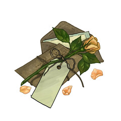 illustration of rose flower and letters in envelopes. High quality illustration