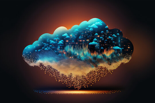 Digital technologies, cloud computing, digital future, information transfer. Abstract technology big data background concept. Motion of digital data flow. AI