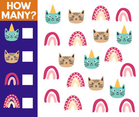 How many Cat, game for children. printable worksheet