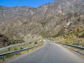 The highway along the Panj River in Tajikistan.