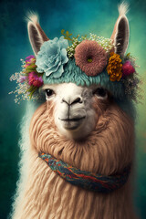 Naklejka premium Illustration of a funky alpaca portrait